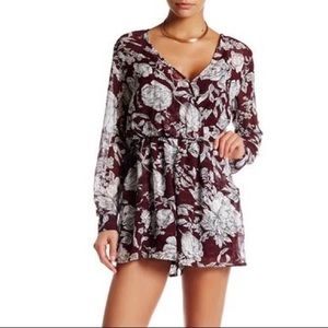 Maroon Long Sleeve Romper with Flowers